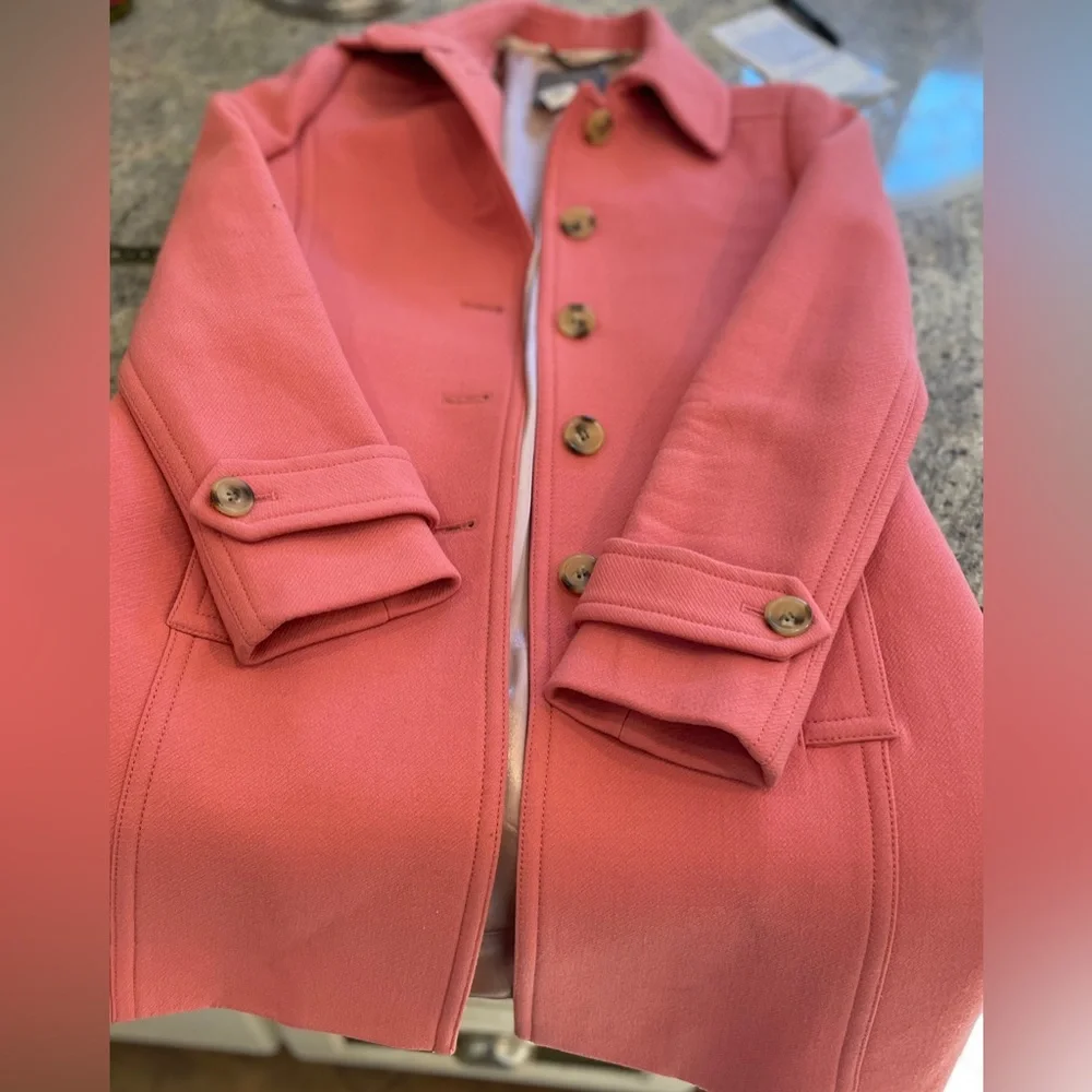 J. Crew Pink Double Cloth Wool  Trench Coat- Size 4 - Picture 12 of 16